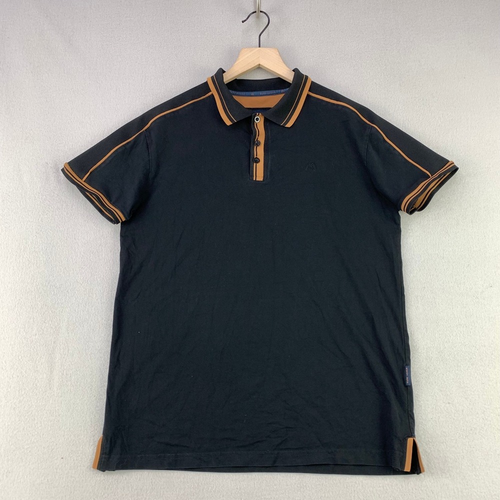 Marc Asher Polo Shirt Mens Medium Black Brown Short Sleeve Cotton Blend Preppy